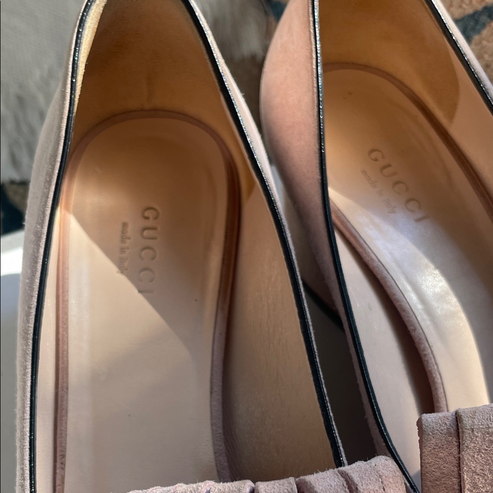 Gucci Mauve Fringe Loafers with Gold Accent/GG Marmont blush suede - Picture 3 of 8